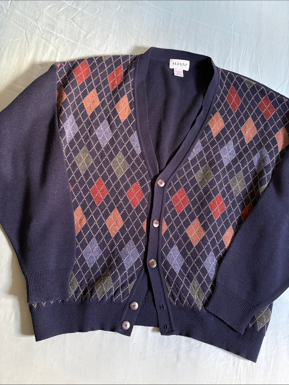 Alfani Men's Navy Argyle Button-Front Cardigan with Multicolor Diamonds